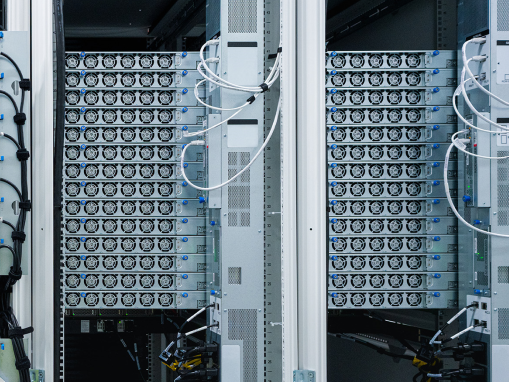 Stack of hot aisle rack servers